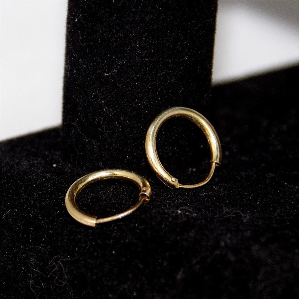 14k Gold Plated Sterling Silver Small Hoop Earrings Minimalist 0.5 Inch - Picture 6 of 8
